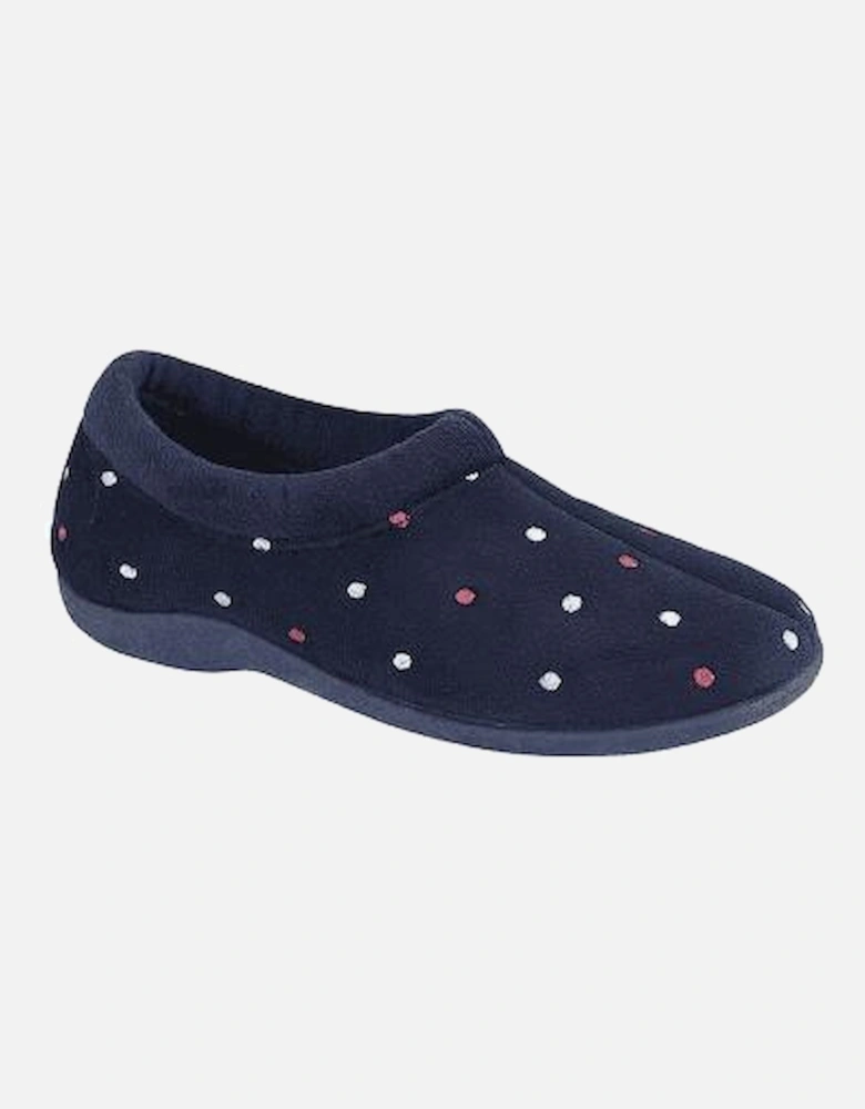 SOPHIE Womens Textile Polka Dot Full Slippers Navy