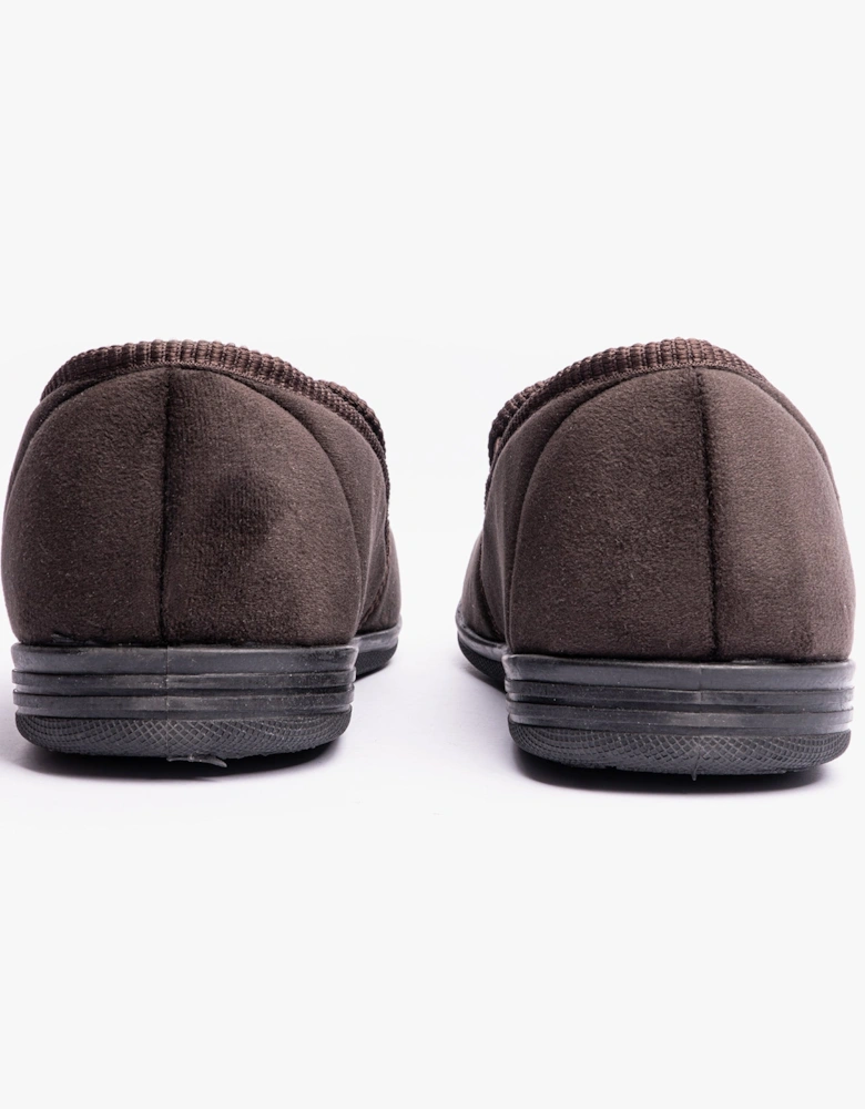 WILSON Brown Mens Plush Velour Twin Gusset Slipper