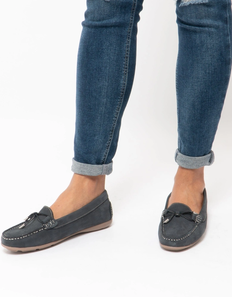 MAGGIE Womens Nubuck Loafers Navy