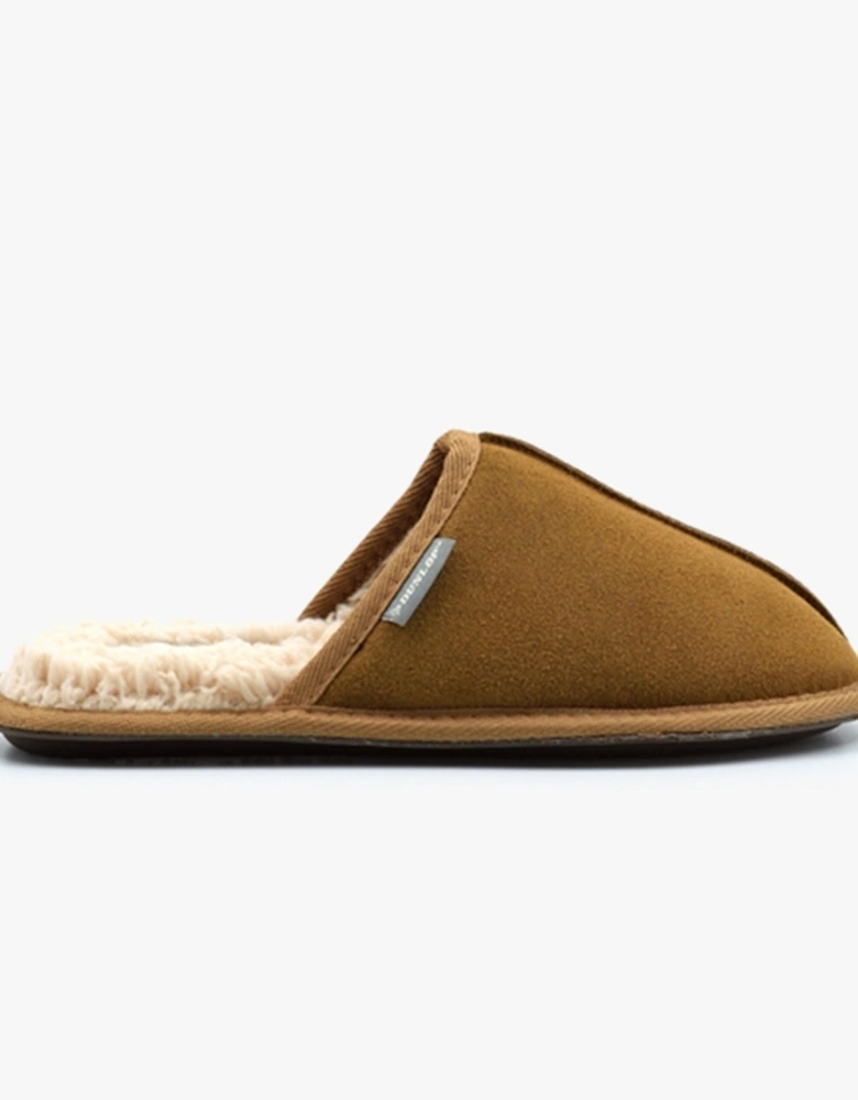 TAYLOR Mens Suede Mule Slippers Cognac