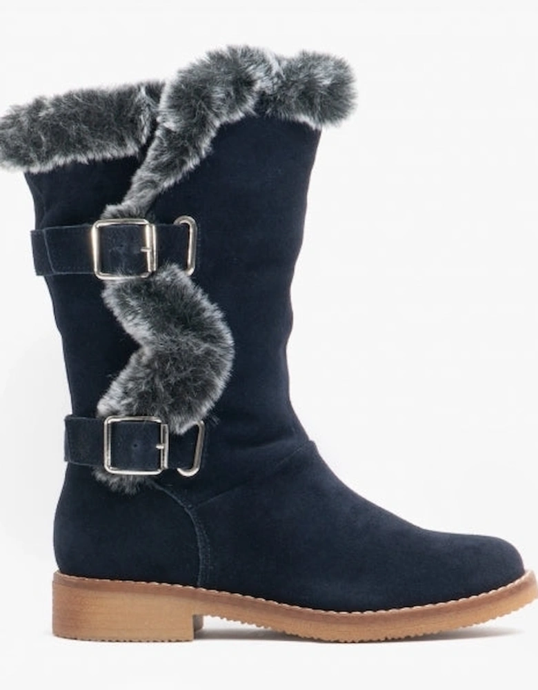 MEGAN Womens Suede Mid-Calf Boots Navy