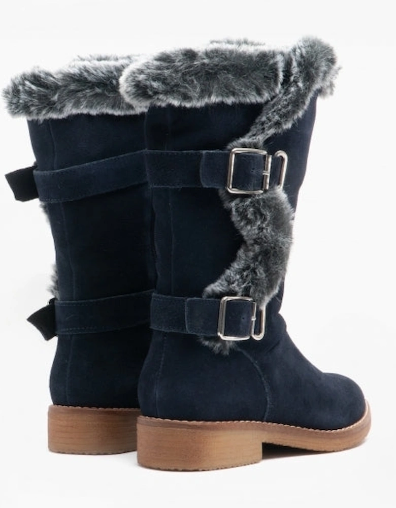 MEGAN Womens Suede Mid-Calf Boots Navy