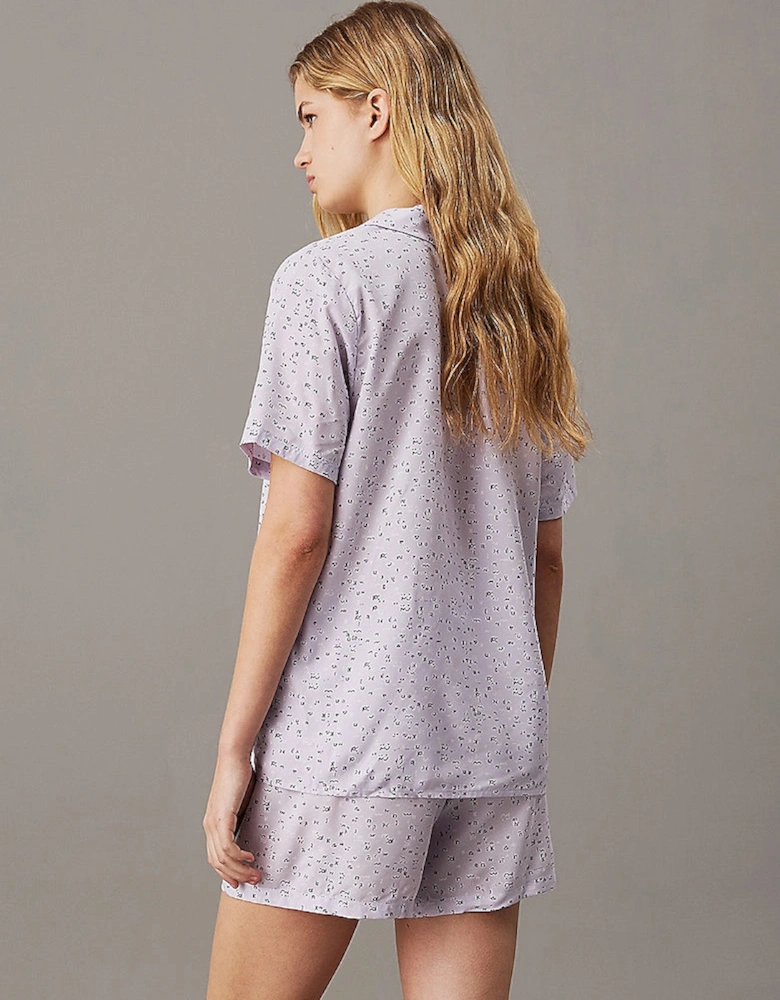 WOVEN VISCOSE Pyjama Set Womens Scatter Logo Print/Lavender Blue