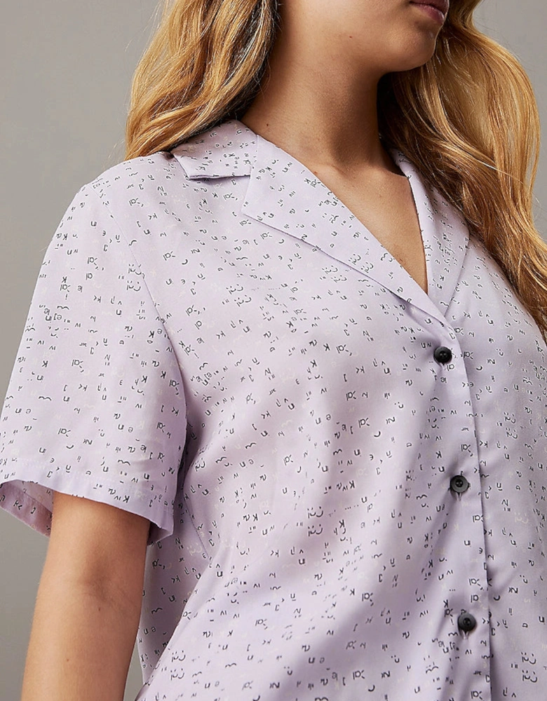 WOVEN VISCOSE Pyjama Set Womens Scatter Logo Print/Lavender Blue