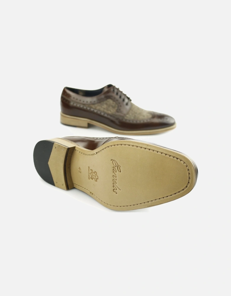 CATANIA Mens Leather Tweed Brogues Brown/Brown