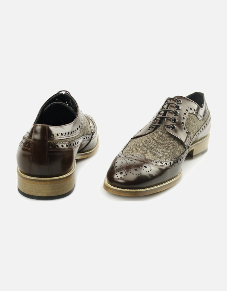 CATANIA Mens Leather Tweed Brogues Brown/Brown