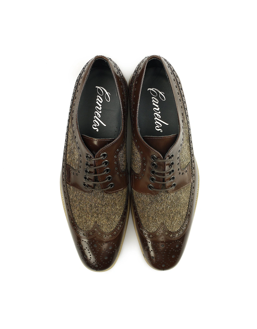 CATANIA Mens Leather Tweed Brogues Brown/Brown