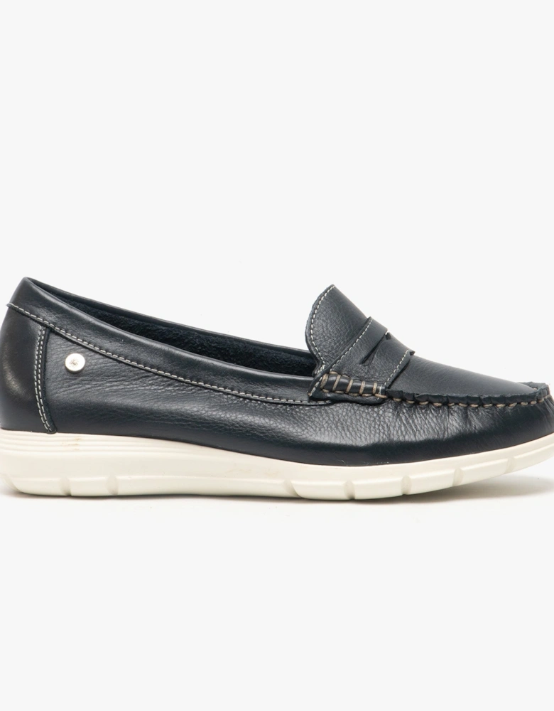 PAIGE Womens Leather Loafers Navy