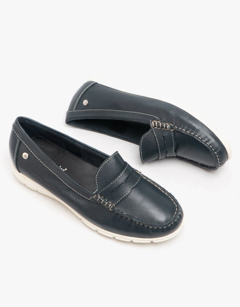 PAIGE Womens Leather Loafers Navy