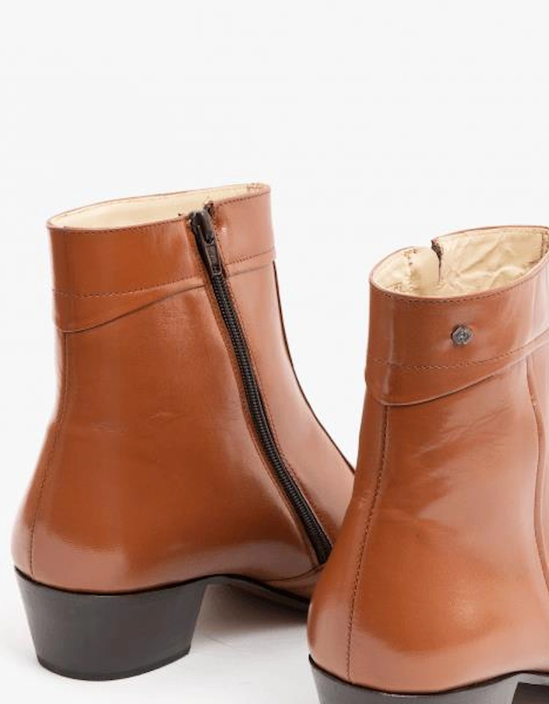 EMMANUEL Mens Leather Cuban Heel Boots Cognac