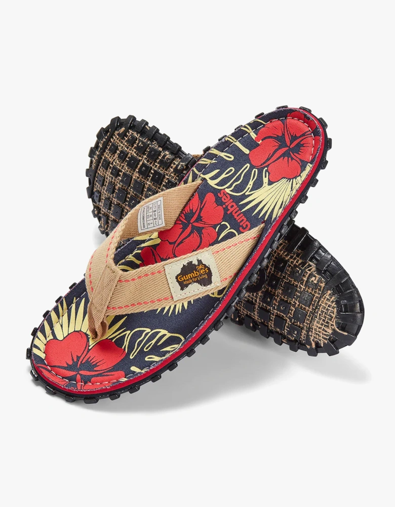 ISLANDER Unisex Recycled Flip-Flops Denim Hibiscus