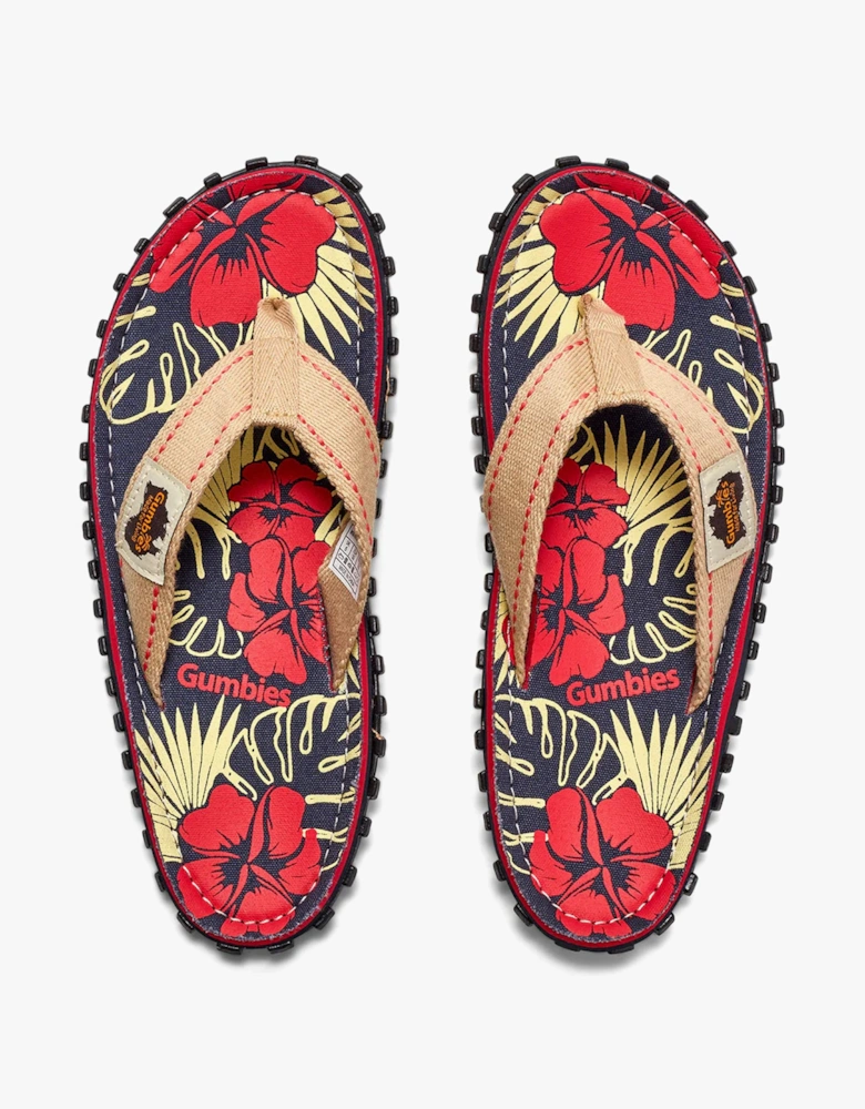 ISLANDER Unisex Recycled Flip-Flops Denim Hibiscus