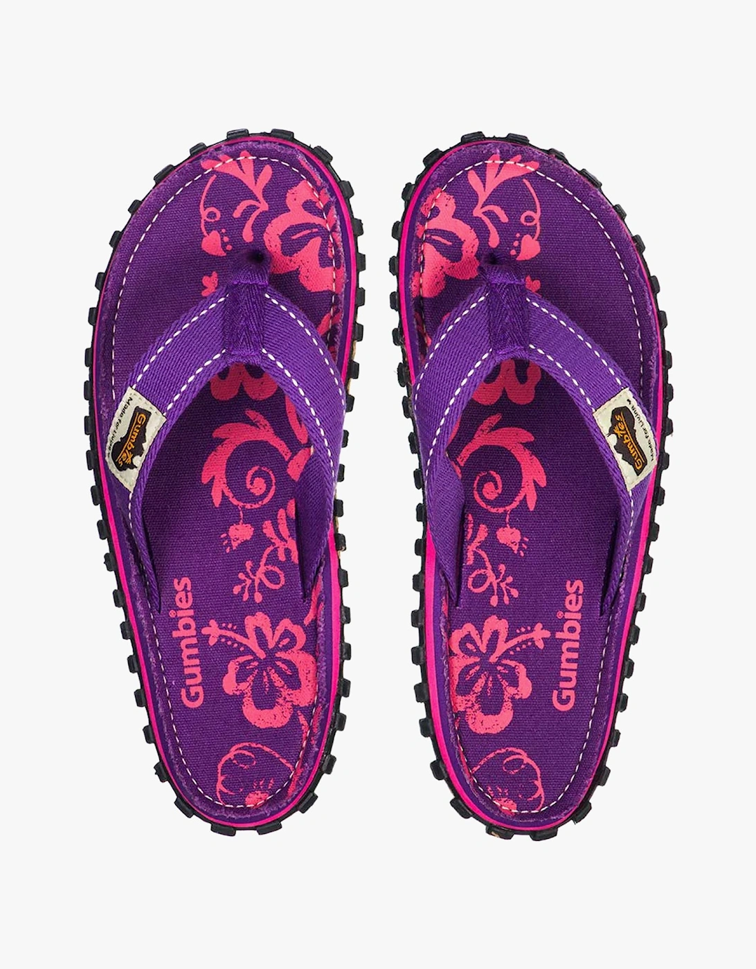 ISLANDER Womens Canvas Flip Flops Purple Hibiscus