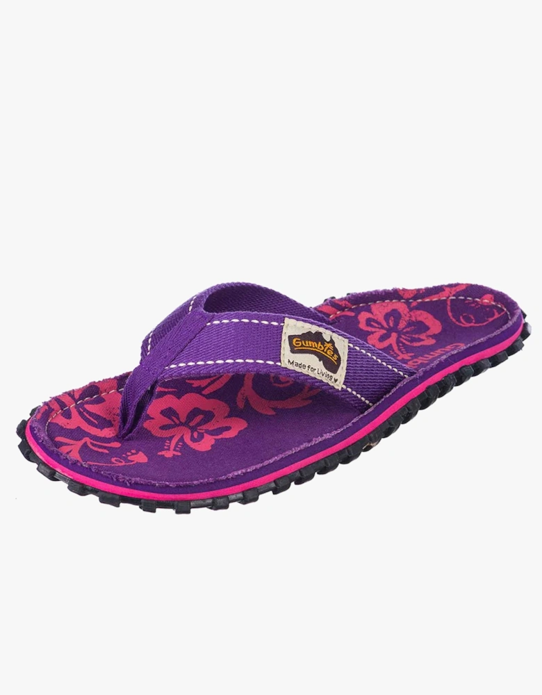 ISLANDER Womens Canvas Flip Flops Purple Hibiscus