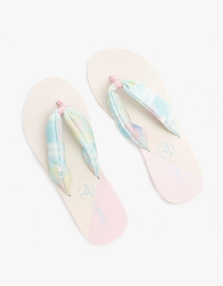 PIPER Womens Jersey Flip Flops White/Multi Tie Dye