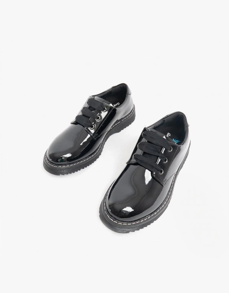 IMPACT Girls Leather Lace Up School Shoes Patent Black