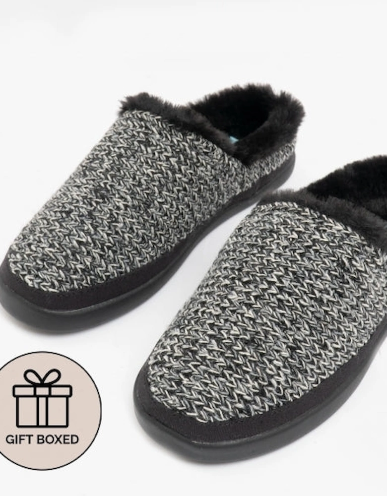 SAGE Womens Knitted Mule Slippers Black