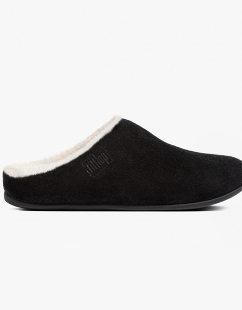 CHRISSIE SHEARLING Womens Suede Mule Slippers Black