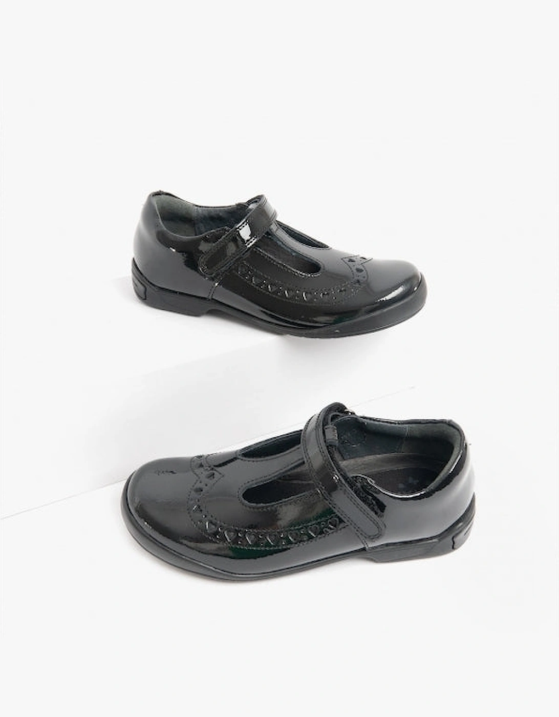 LEAP FROG Girls Leather T-Bar School School Shoes Patent Black