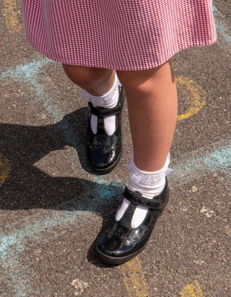 LEAP FROG Girls Leather T-Bar School School Shoes Patent Black