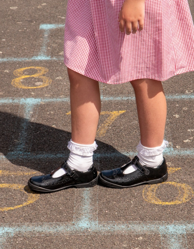 LEAP FROG Girls Leather T-Bar School School Shoes Patent Black