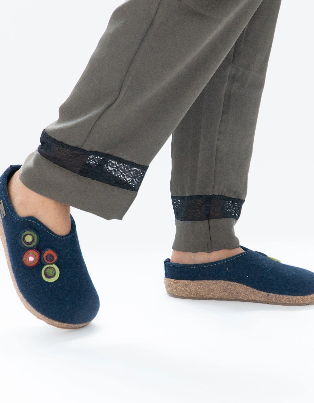 KANON Womens Felt Wide Fit Mule Slippers Denim Blue