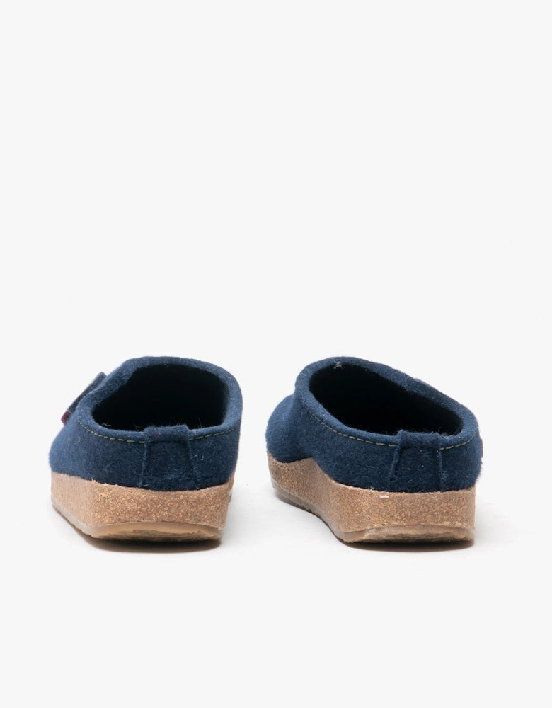 KANON Womens Felt Wide Fit Mule Slippers Denim Blue