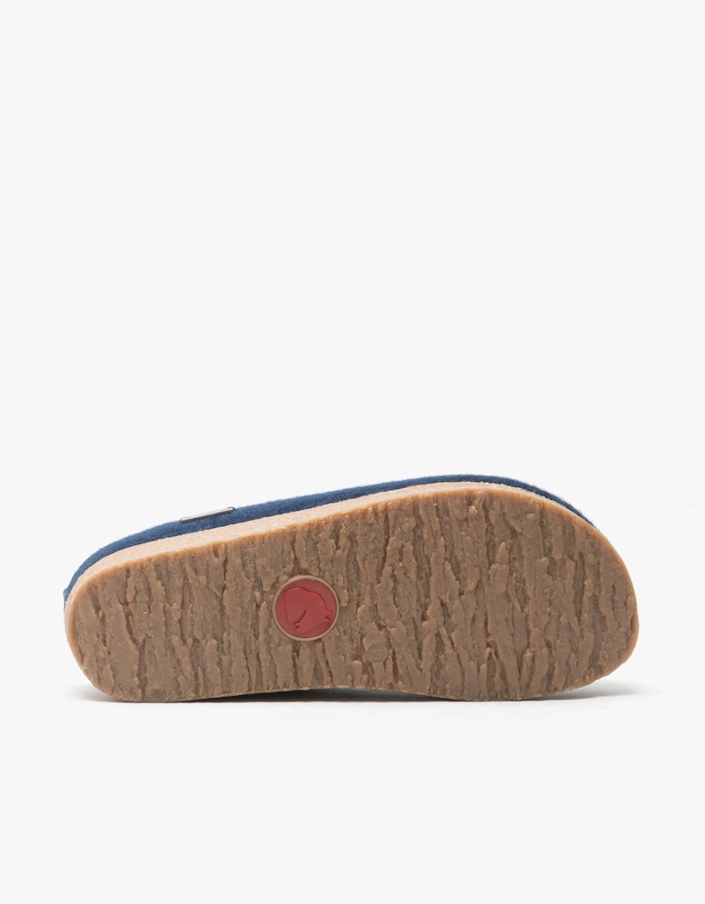 KANON Womens Felt Wide Fit Mule Slippers Denim Blue