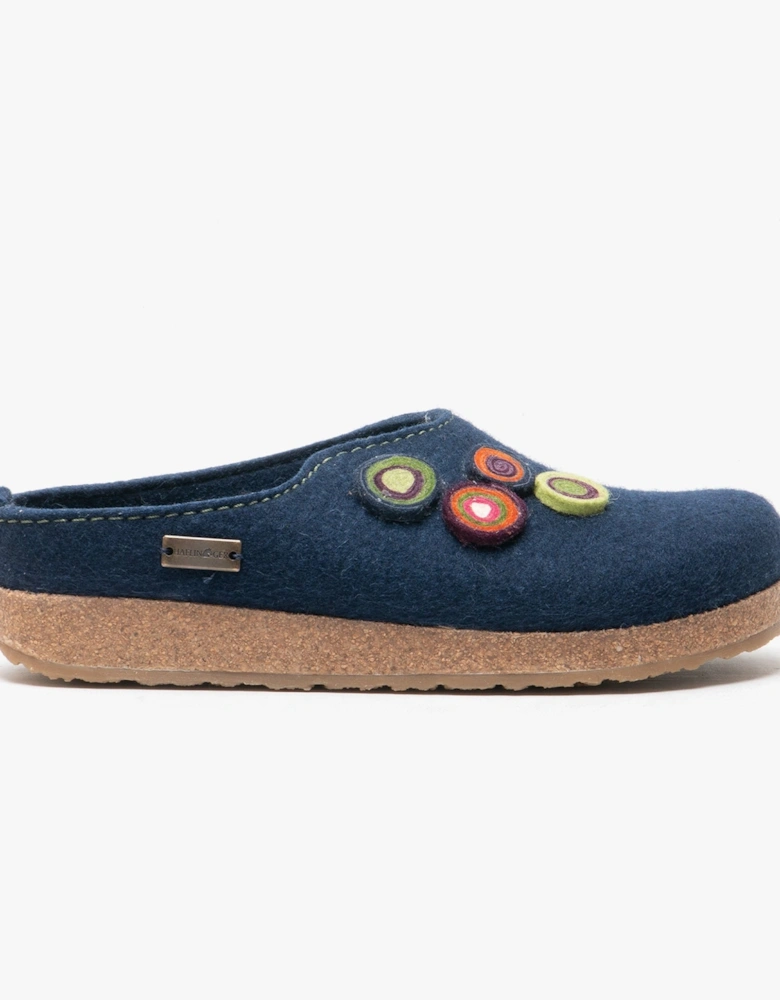 KANON Womens Felt Wide Fit Mule Slippers Denim Blue