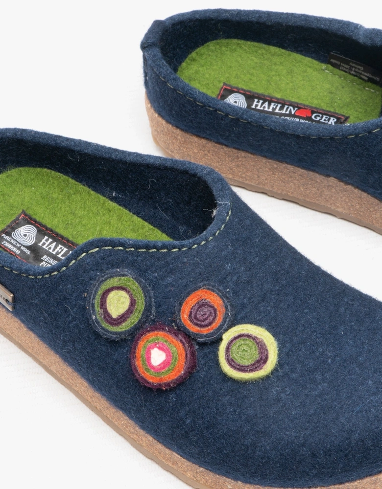 KANON Womens Felt Wide Fit Mule Slippers Denim Blue