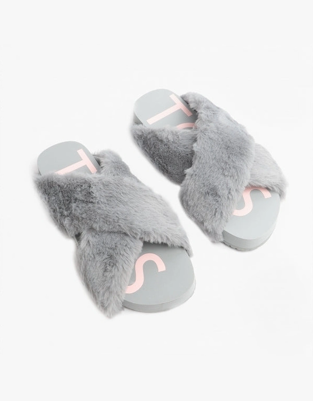 SUSIE Womens Faux Fur Mule Slippers Grey