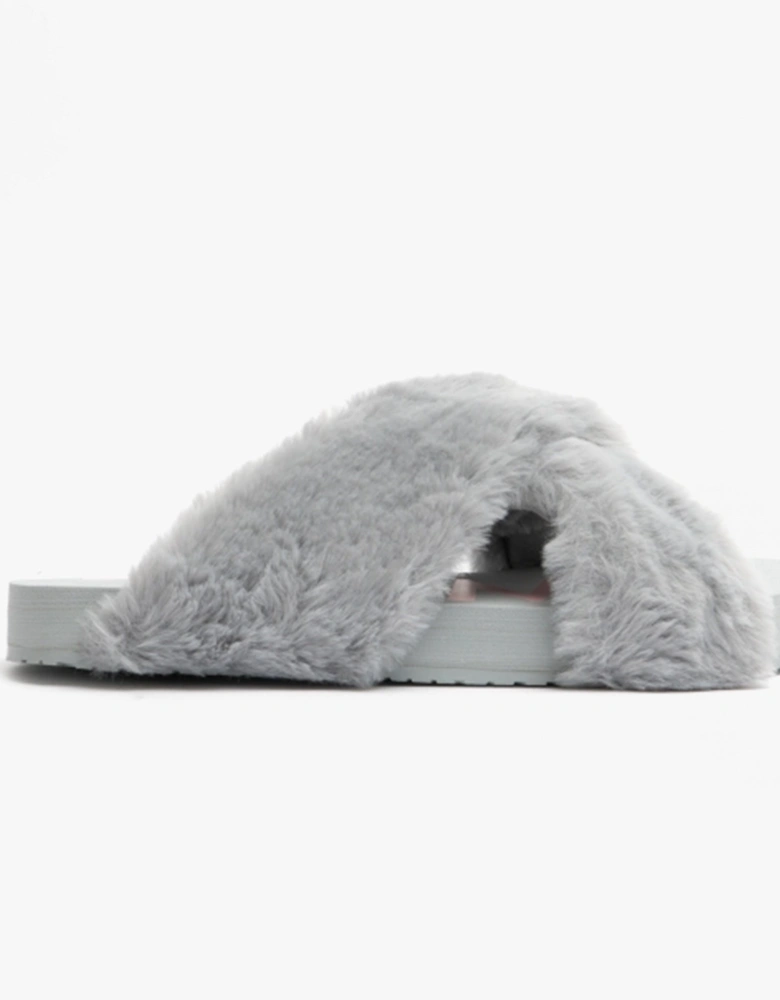 SUSIE Womens Faux Fur Mule Slippers Grey