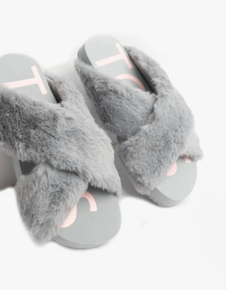 SUSIE Womens Faux Fur Mule Slippers Grey