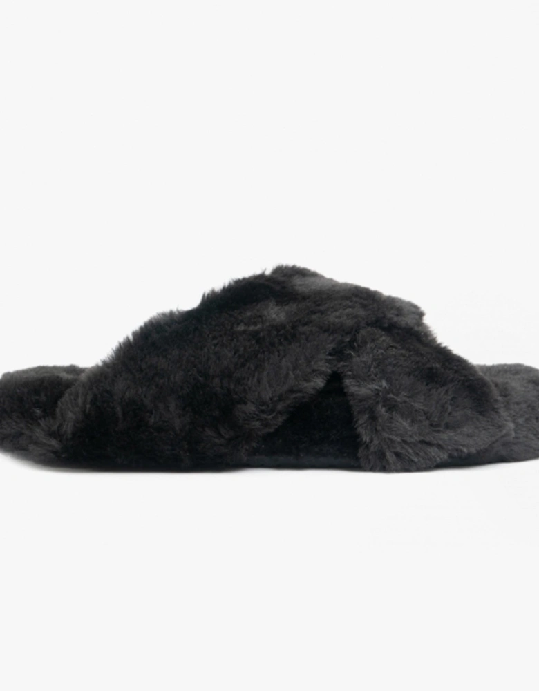 SUSIE Womens Faux Fur Mule Slippers Black