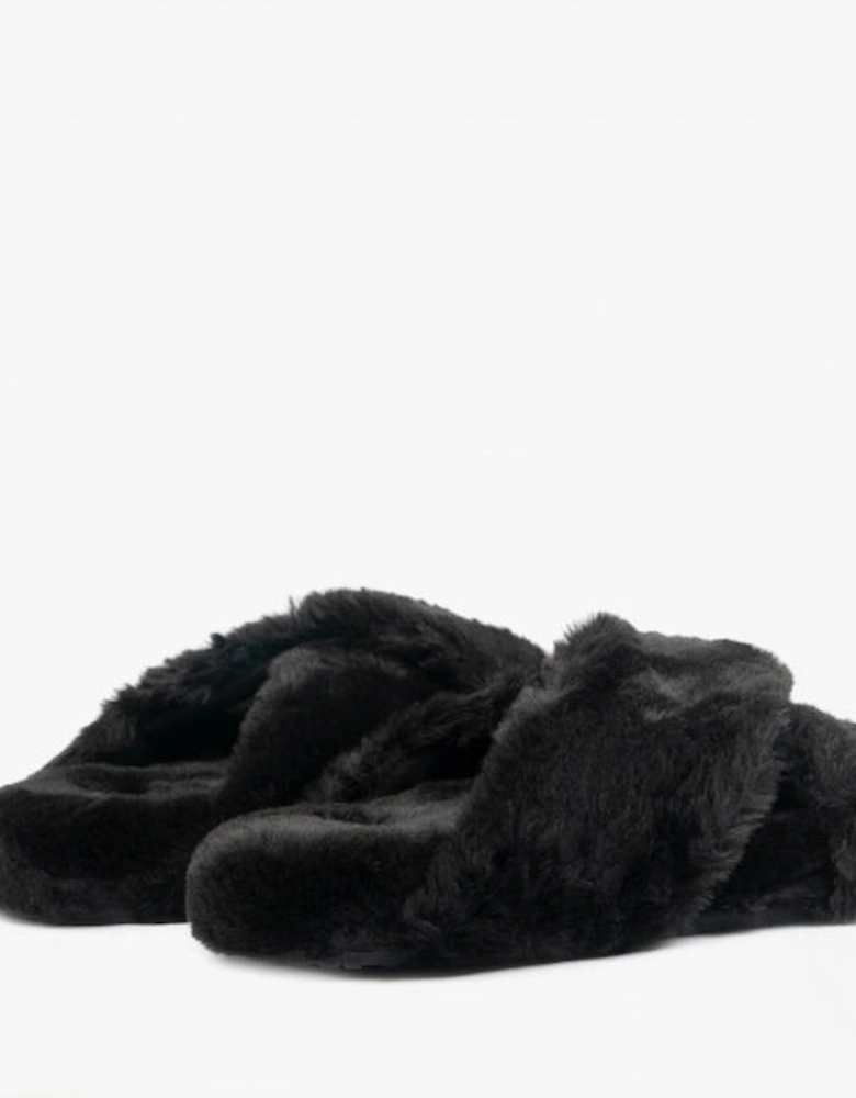 SUSIE Womens Faux Fur Mule Slippers Black