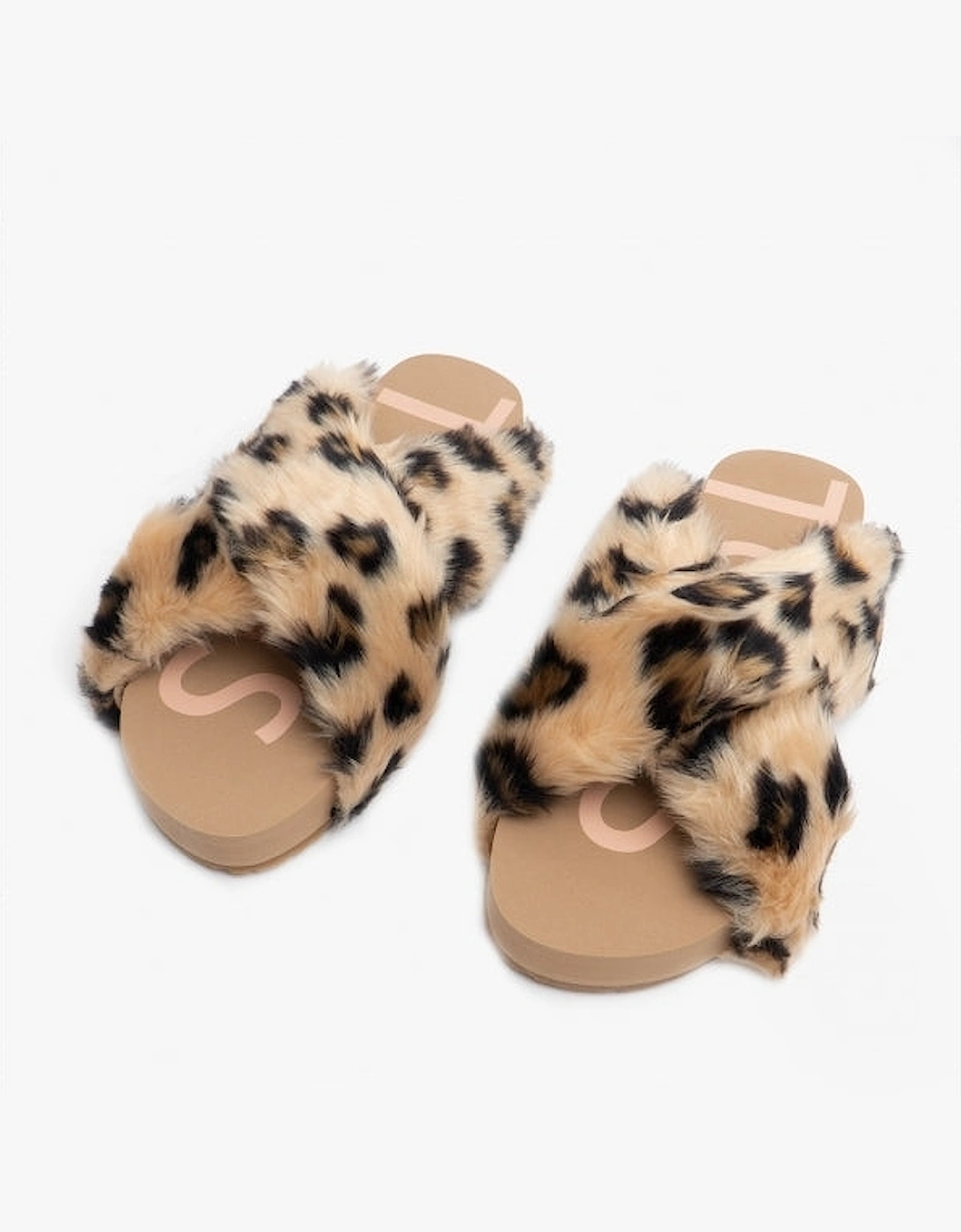 SUSIE Womens Faux Fur Mule Slippers Natural/Leopard