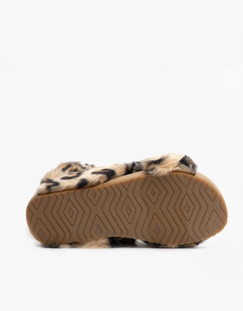 SUSIE Womens Faux Fur Mule Slippers Natural/Leopard