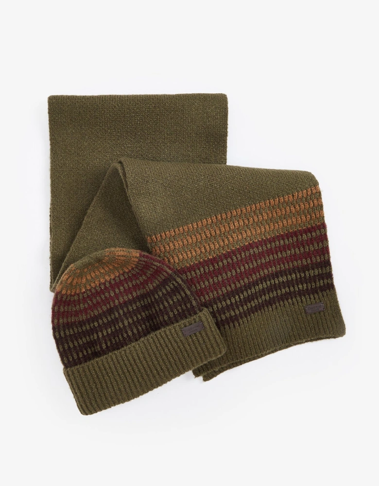 BRANTON BEANIE & SCARF Gift Set Mens Army Green