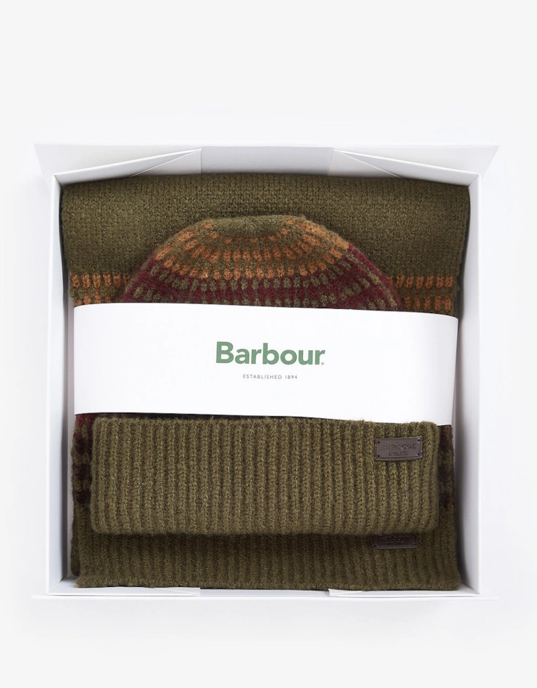 BRANTON BEANIE & SCARF Gift Set Mens Army Green