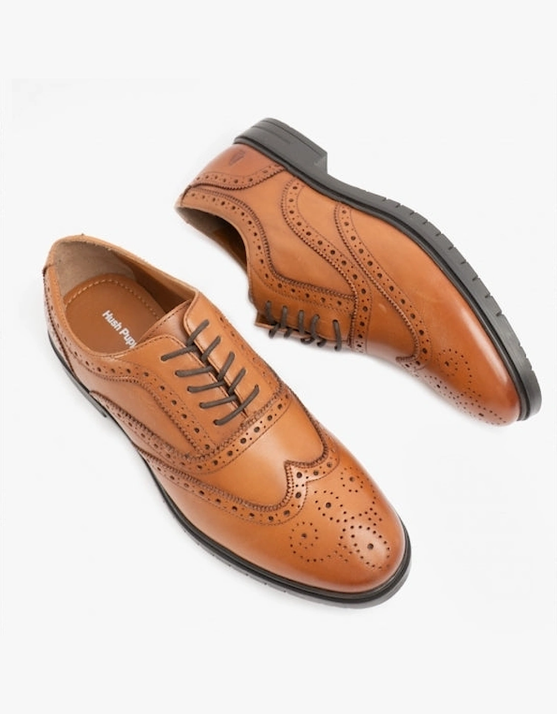 SANTIAGO Mens Leather Oxford Brogue Shoes Brown