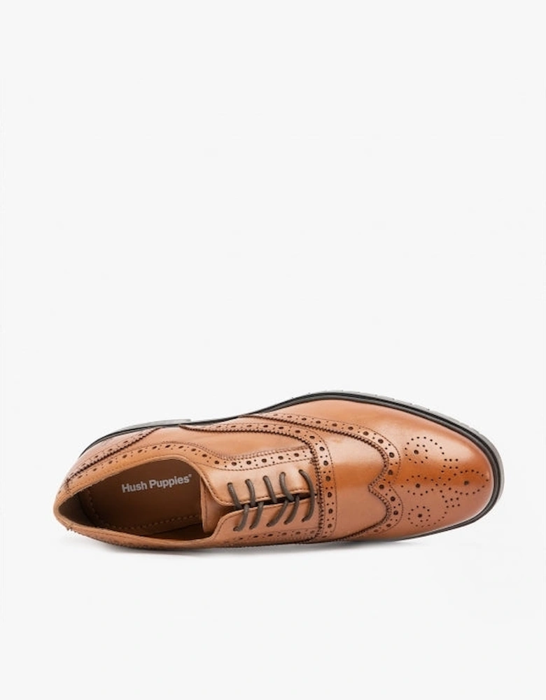 SANTIAGO Mens Leather Oxford Brogue Shoes Brown