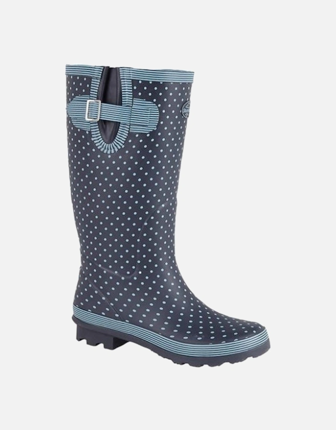 Stormwells DOTTY Womens Rubber Wellington Boots Pale Blue Polka Dot/Navy, 2 of 1