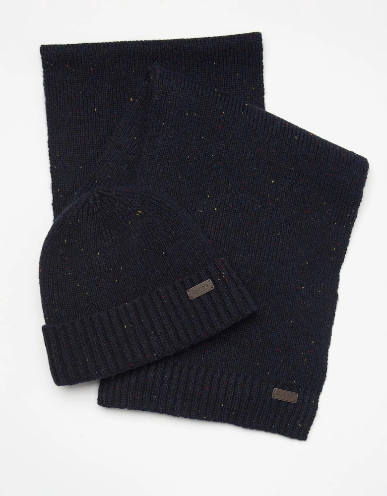 CARLTON FLECK BEANIE & SCARF Gift Set Mens Navy