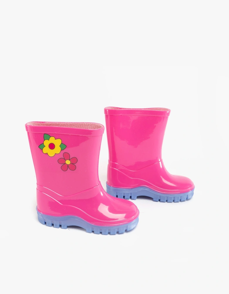 Stormwells PUDDLE Girls Floral Wellington Boots Pink