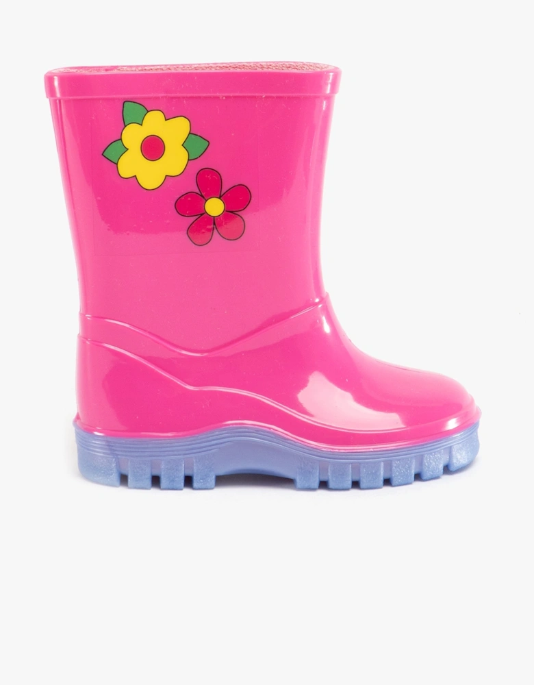 Stormwells PUDDLE Girls Floral Wellington Boots Pink