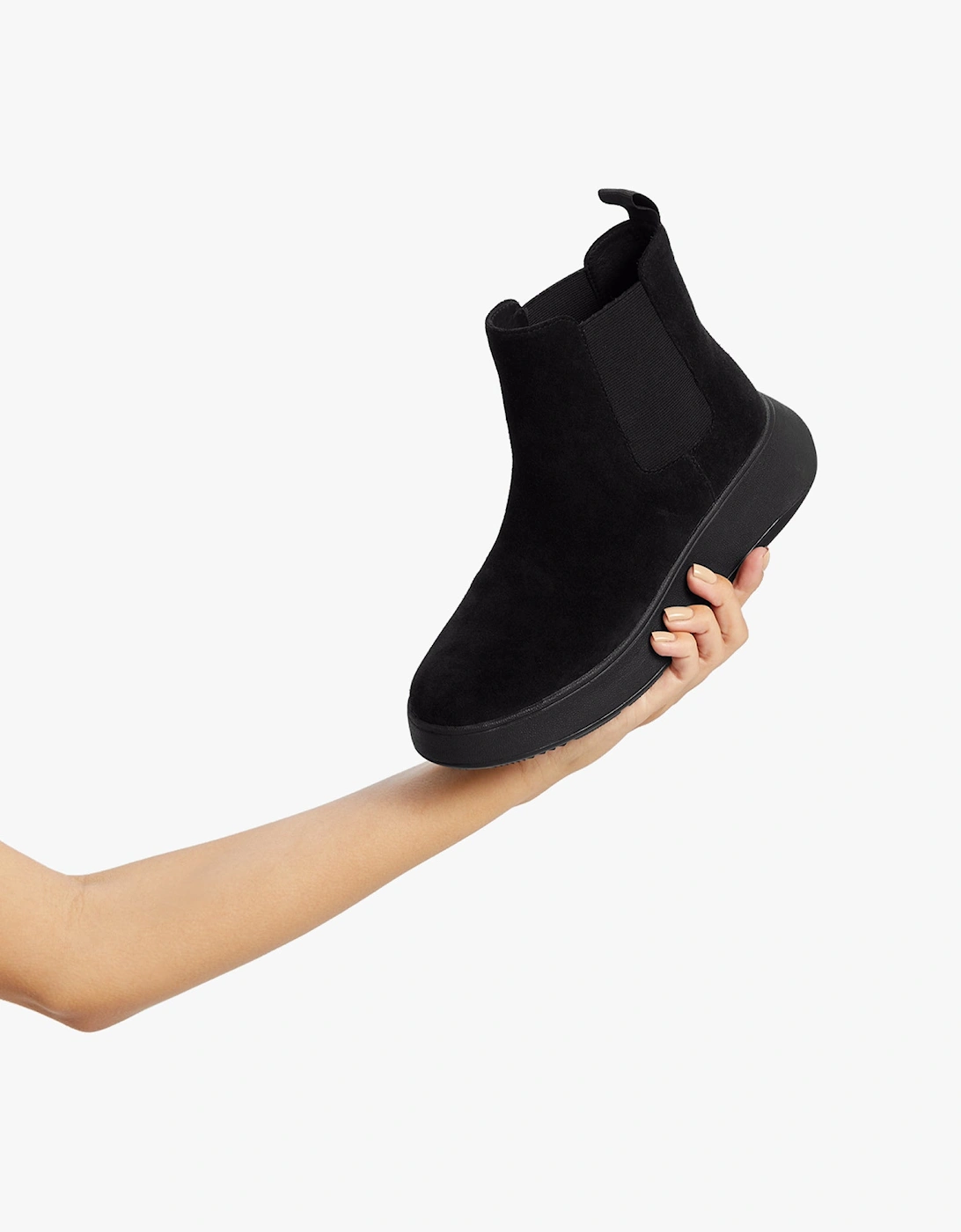 F-MODE SUEDE FLATFORM Womens Chelsea Boots Black