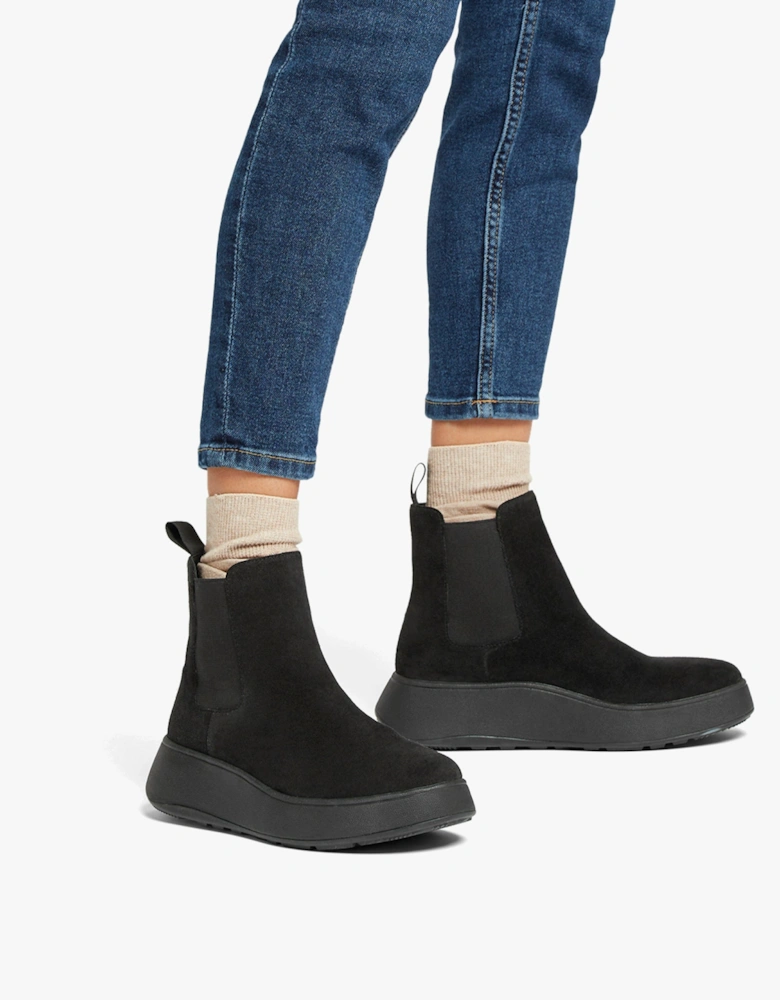 F-MODE SUEDE FLATFORM Womens Chelsea Boots Black