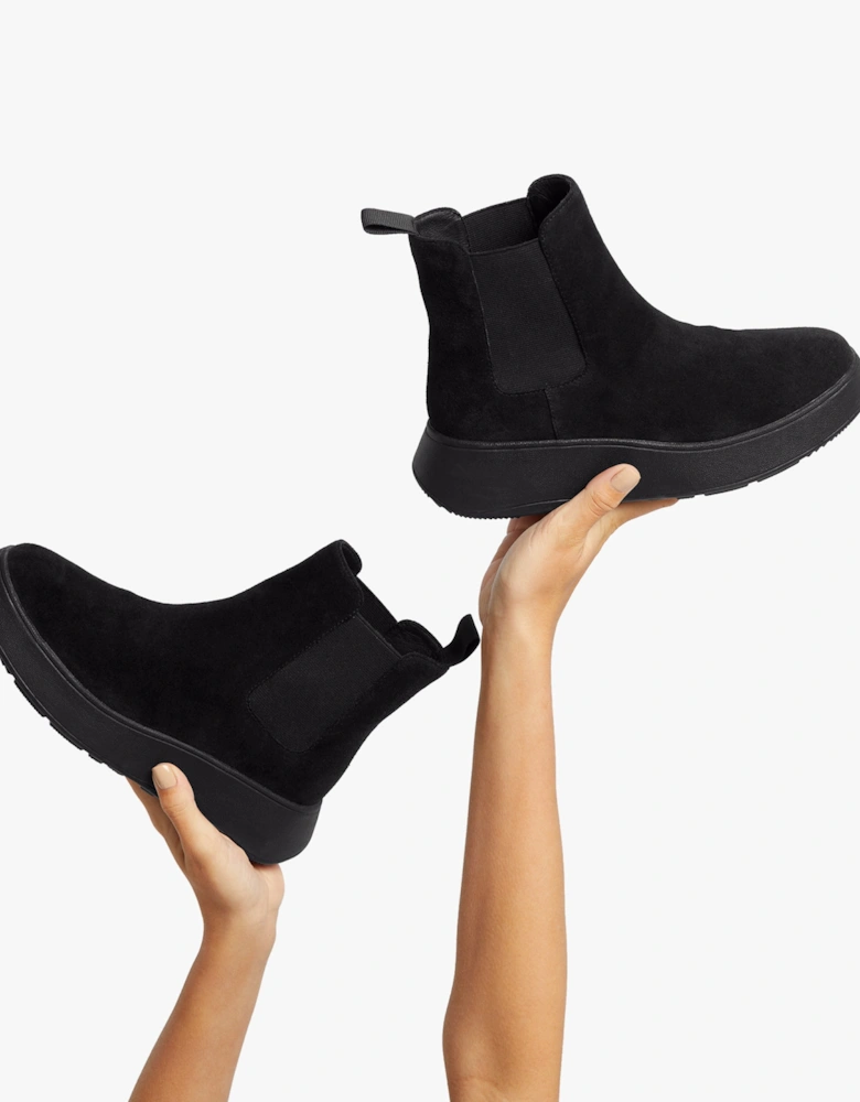 F-MODE SUEDE FLATFORM Womens Chelsea Boots Black