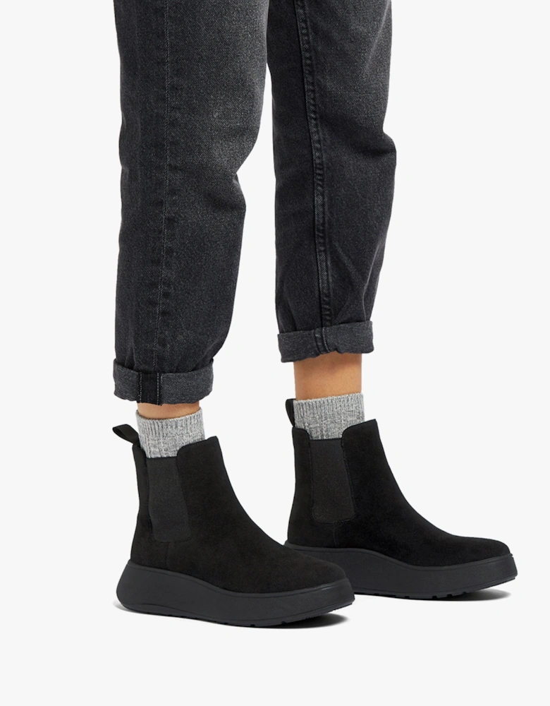 F-MODE SUEDE FLATFORM Womens Chelsea Boots Black