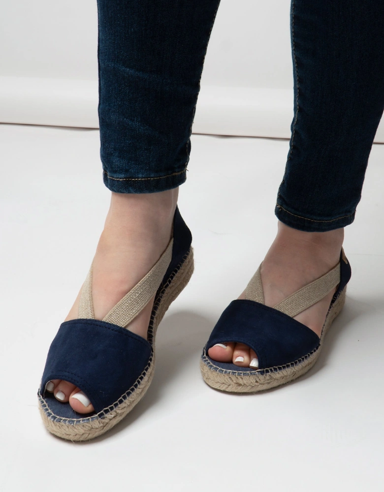 ELLA Womens Suede Open-Toe Espadrilles Navy